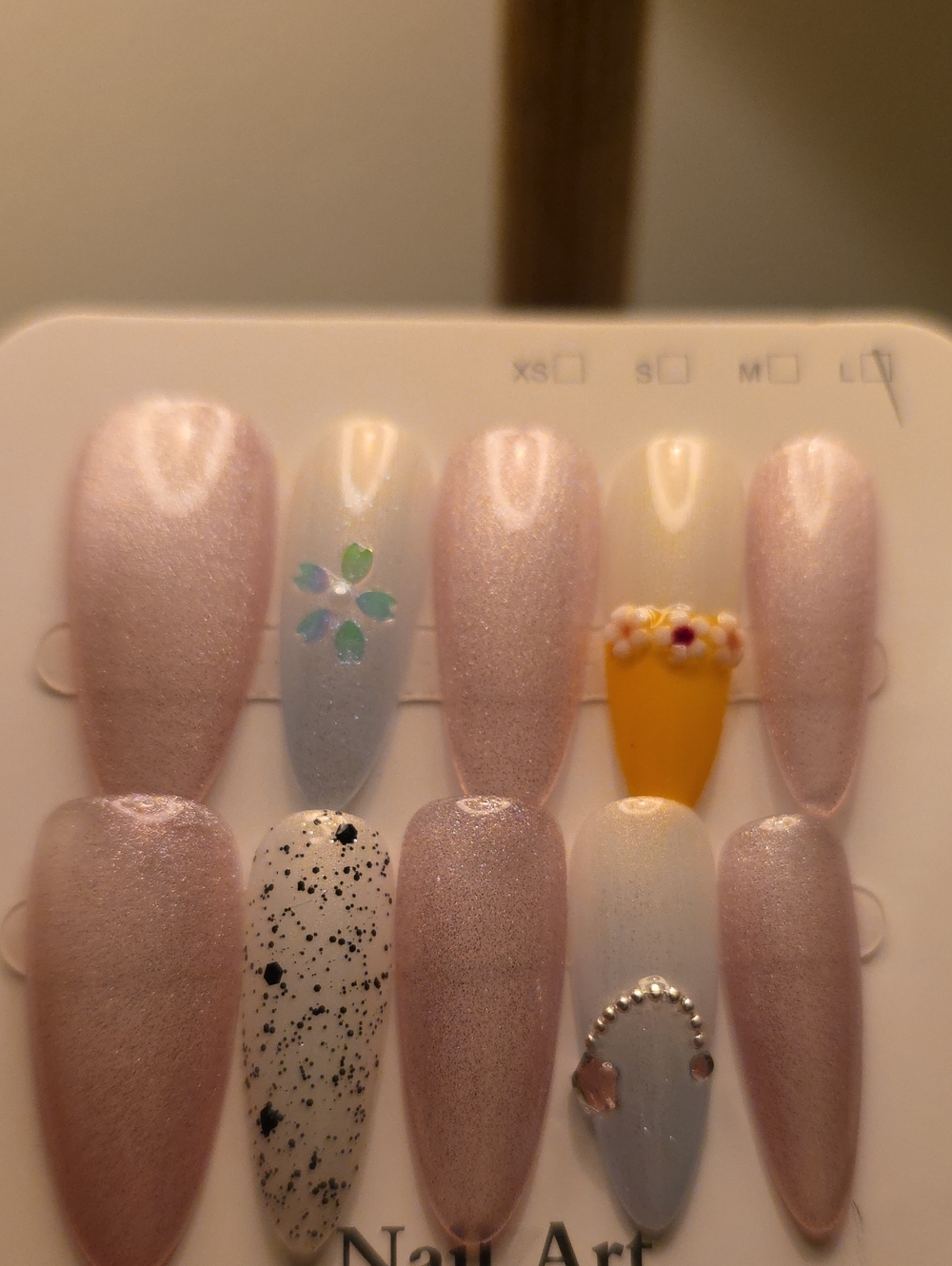 Nail Art Press-On Set in Pink and Pastel Colors Size Large